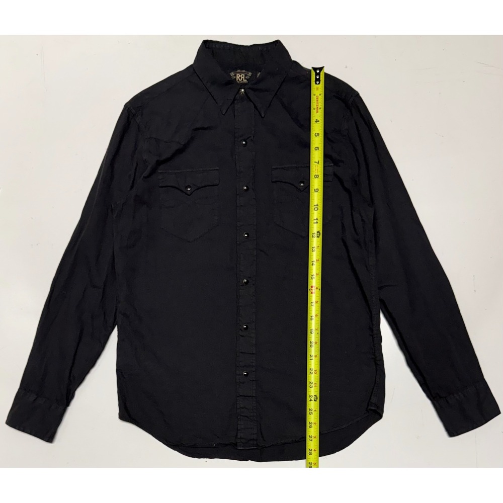 RRL Ralph Lauren Mens Black Cotton Twill Western Snap Shirt Concho Button Small